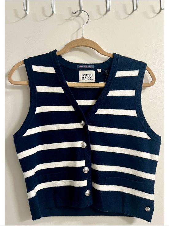 Scotch & Soda Tops - Scotch & Soda Navy & White Striped Knit Button Vest
